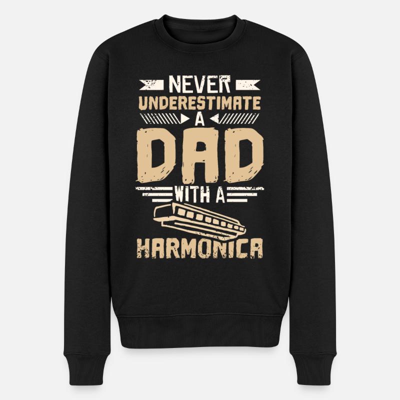 Mundharmonika Papa - Männer Premium Bio Pullover - Schwarz