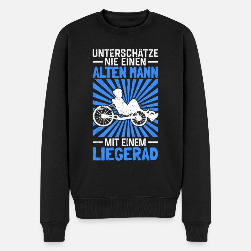 Alter Mann mit Liegerad Radfahrer Liegefahrrad - Männer Premium Bio Pullover - Schwarz