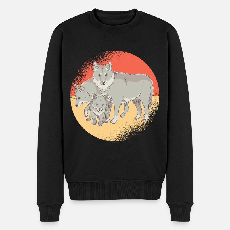Wolfsfamilie Wölfe Wolfbaby Wolfsmutter Familie - Männer Premium Bio Pullover - Schwarz