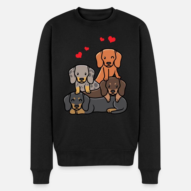 Dackel Hund Dachshund Teckel Mit Herzen - Männer Premium Bio Pullover - Schwarz