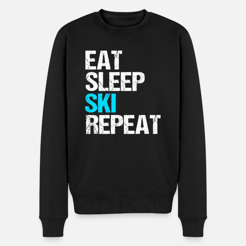 eat sleep ski repeat - Männer Premium Bio Pullover - Schwarz