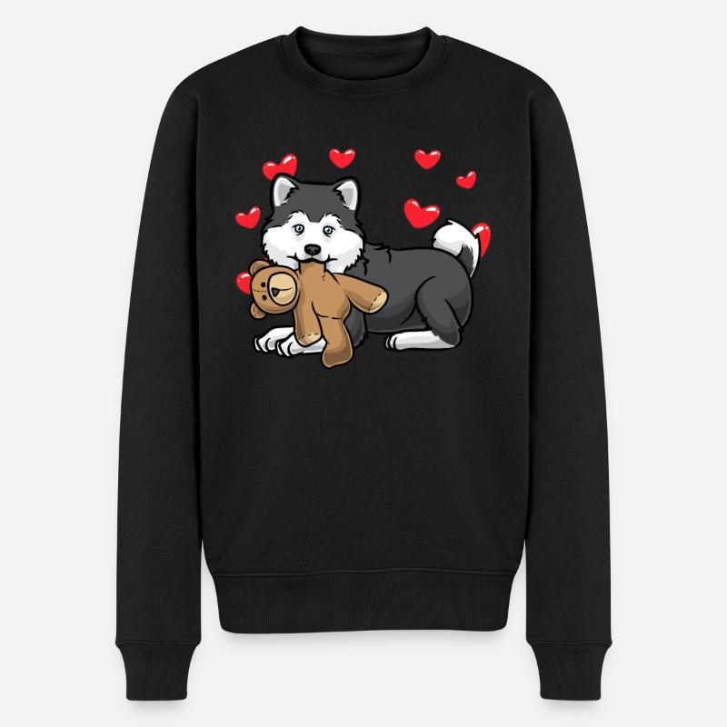 Chien Pomsky avec peluche - Pull Premium bio Homme - noir