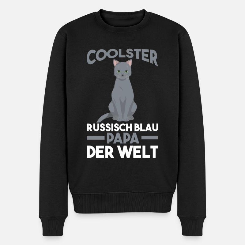 Katzen Papa Vater Vatertag Russisch Blau - Männer Premium Bio Pullover - Schwarz