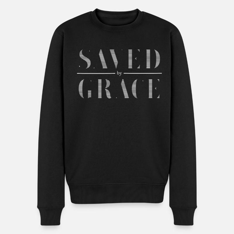 Saved By Grace Jesus Bibel Christlicher Spruch - Männer Premium Bio Pullover - Schwarz
