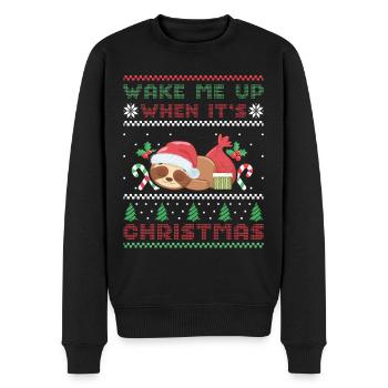 Wake Me Up When It's Christmas Faultier Weihnacht - Männer Premium Bio Pullover - Schwarz - Vorne - Nico (187cm)