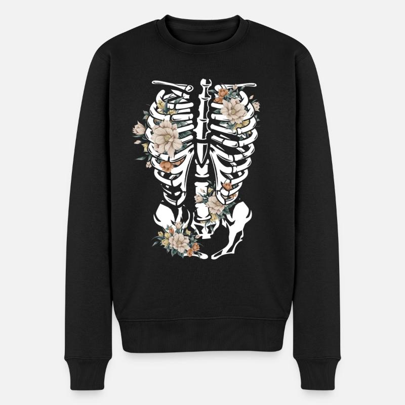 Gothic Blumen - Männer Premium Bio Pullover - Schwarz
