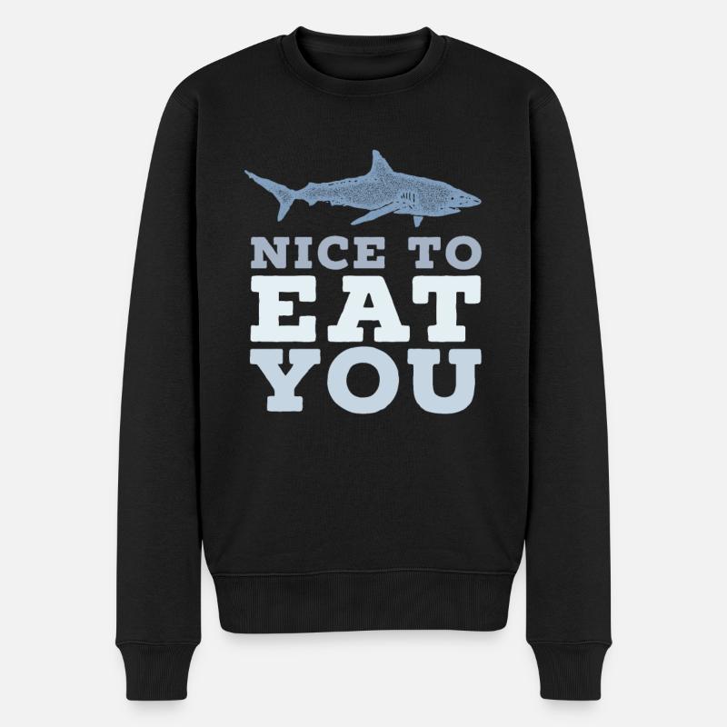 Hai Wortspiel Nice to eat you - Männer Premium Bio Pullover - Schwarz