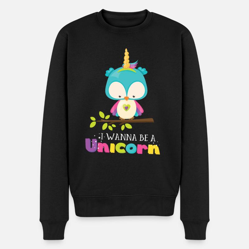 Einhorn Eule - Männer Premium Bio Pullover - Schwarz