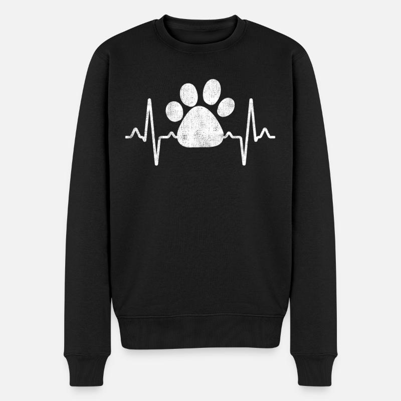 Hunde Pfote Herzschlag - Männer Premium Bio Pullover - Schwarz