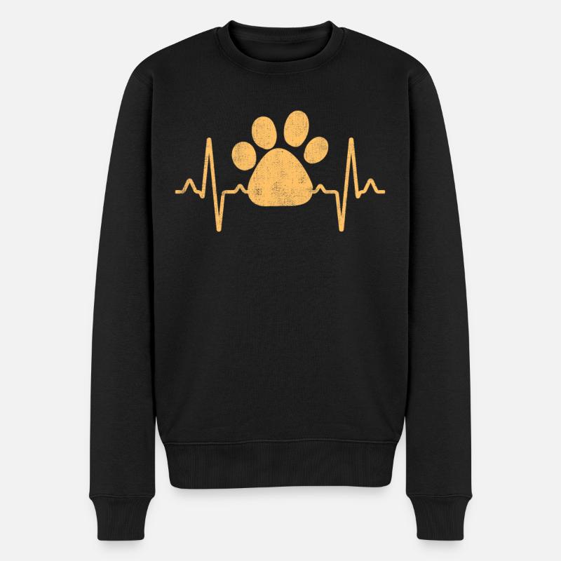 Hunde Pfote Herzschlag - Männer Premium Bio Pullover - Schwarz