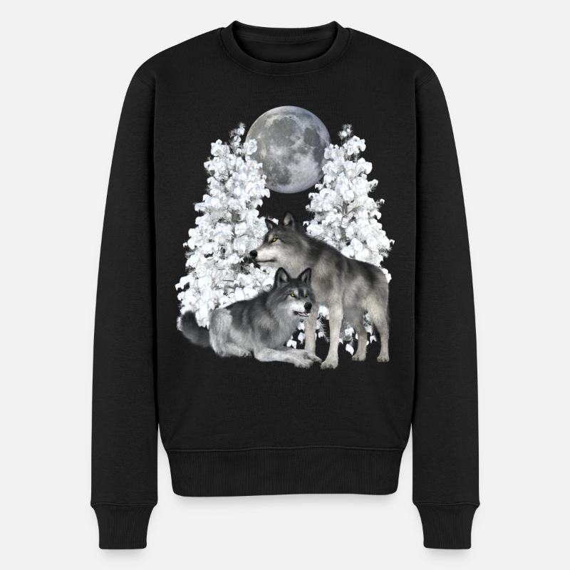 Wolf, Wölfe im Winter - Männer Premium Bio Pullover - Schwarz