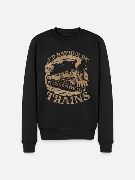 Jeg vil hellere lege med mine tog og lokomotive - Økologisk premium-sweatshirt til mænd - sort