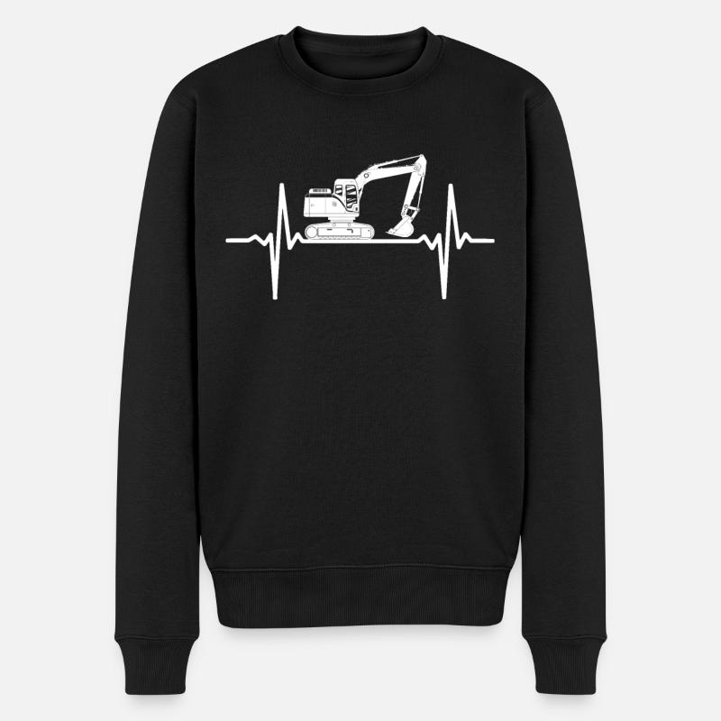Bagger Herzschlag Baggerfahrer EKG Baustelle - Männer Premium Bio Pullover - Schwarz