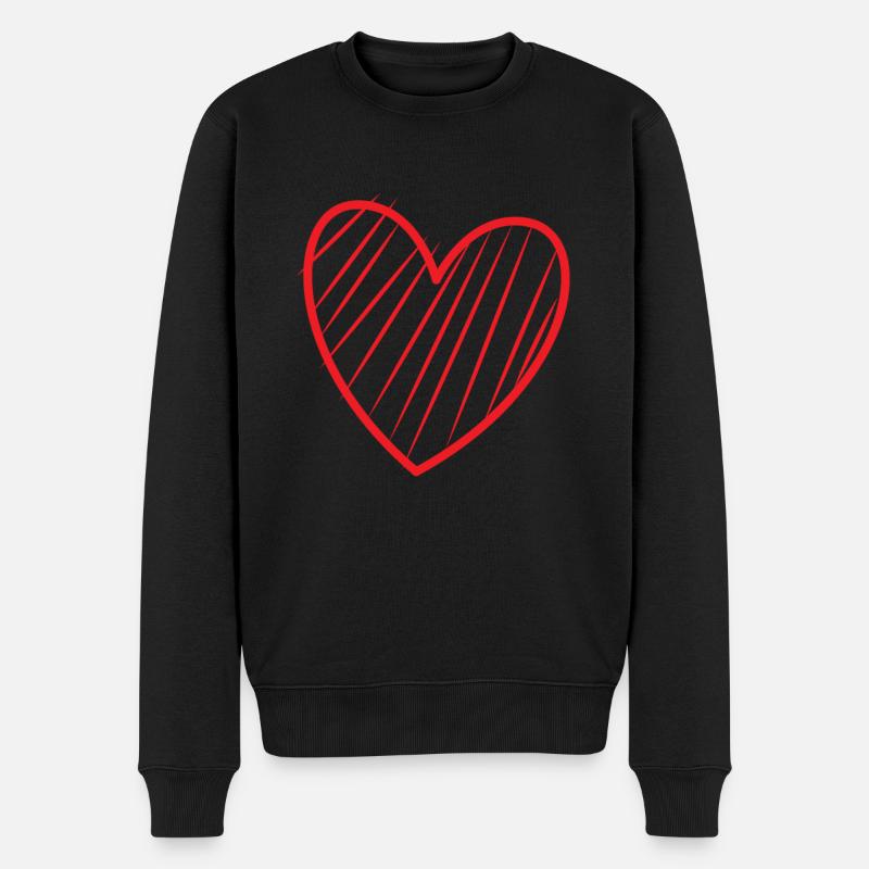 Rotes Herz Mit Streifen - Männer Premium Bio Pullover - Schwarz