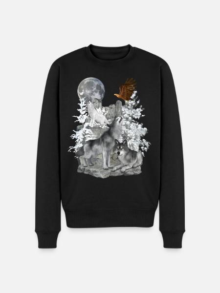 Wolves,Winter, Eagle, Moon - Men's Premium Organic Jumper - black