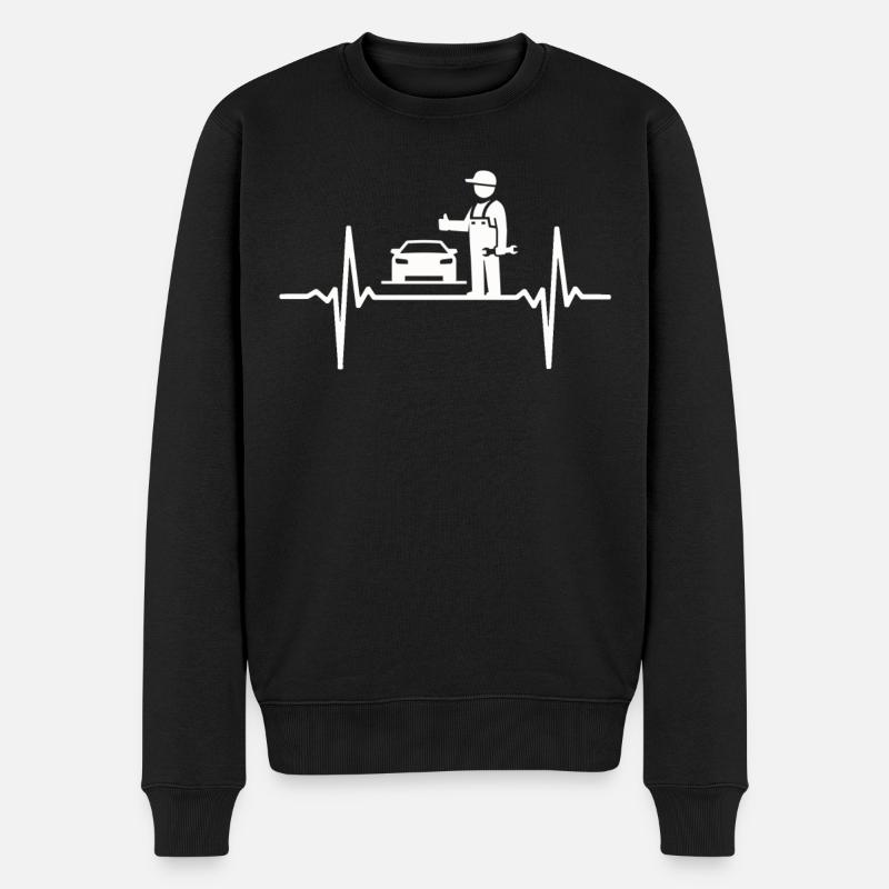 Herzschlag KFZ Mechatroniker Auto Mechaniker Puls - Männer Premium Bio Pullover - Schwarz