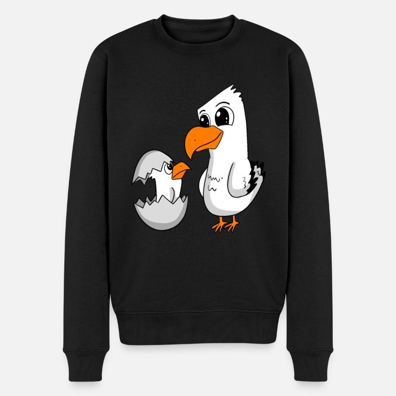 Möwe mit Baby Möwe - Männer Premium Bio Pullover - Schwarz