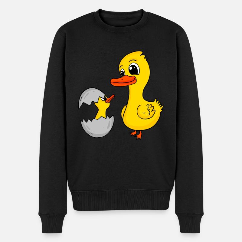 Ente mit Baby Ente - Männer Premium Bio Pullover - Schwarz