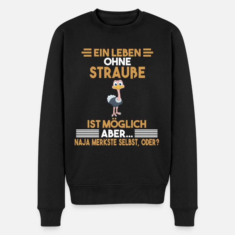 Zootier Strauß - Männer Premium Bio Pullover - Schwarz
