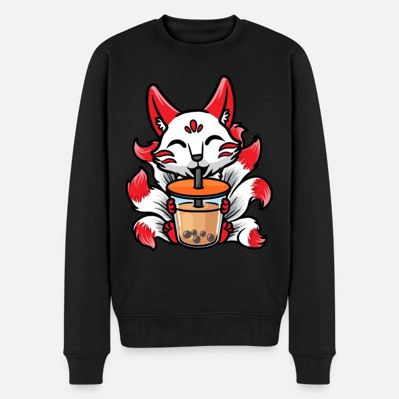 Kitsune Anime Bubble Tea - Pull Premium bio Homme - noir