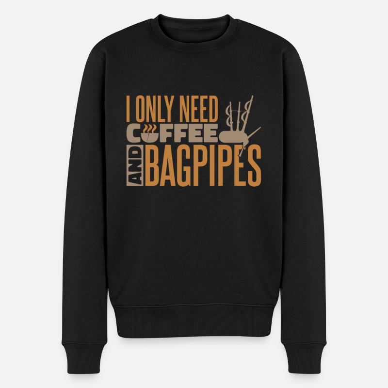 Bagpipe Coffee Scottish Music - Männer Premium Bio Pullover - Schwarz