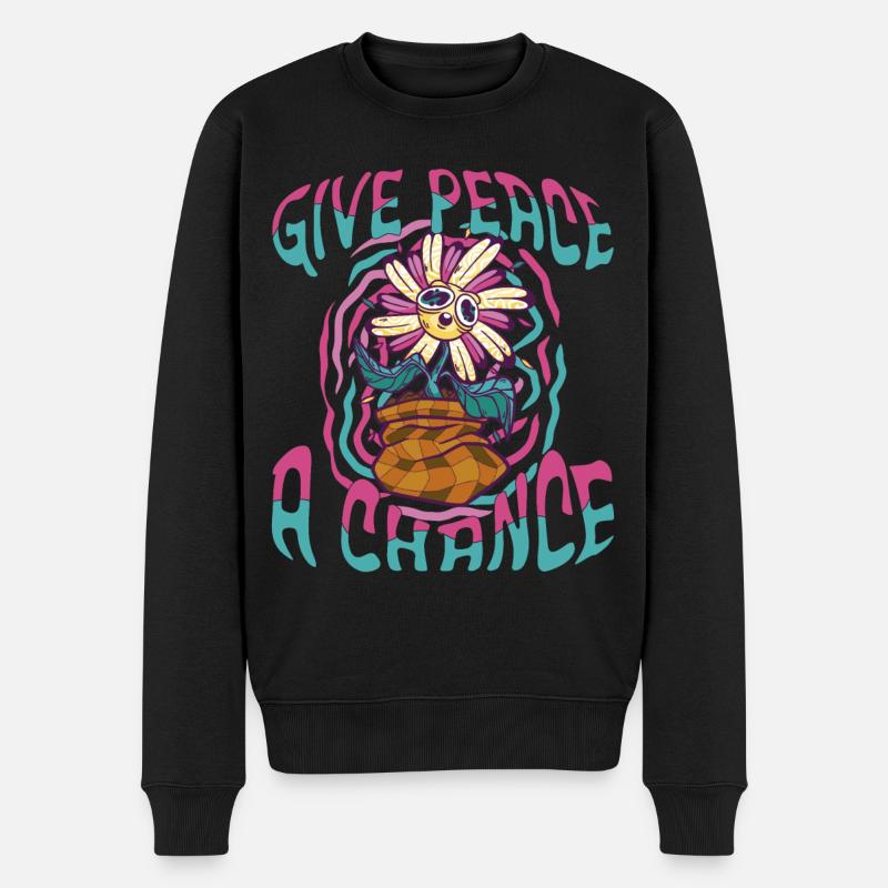 Trippy Flower - Männer Premium Bio Pullover - Schwarz