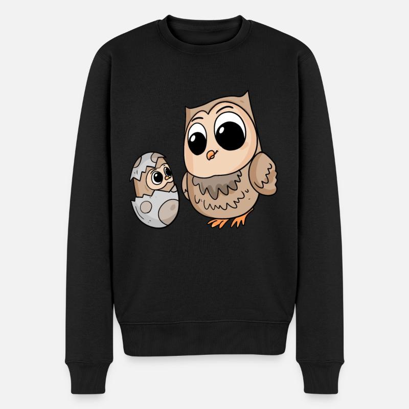 Hibou avec bébé hibou - Pull Premium bio Homme - noir