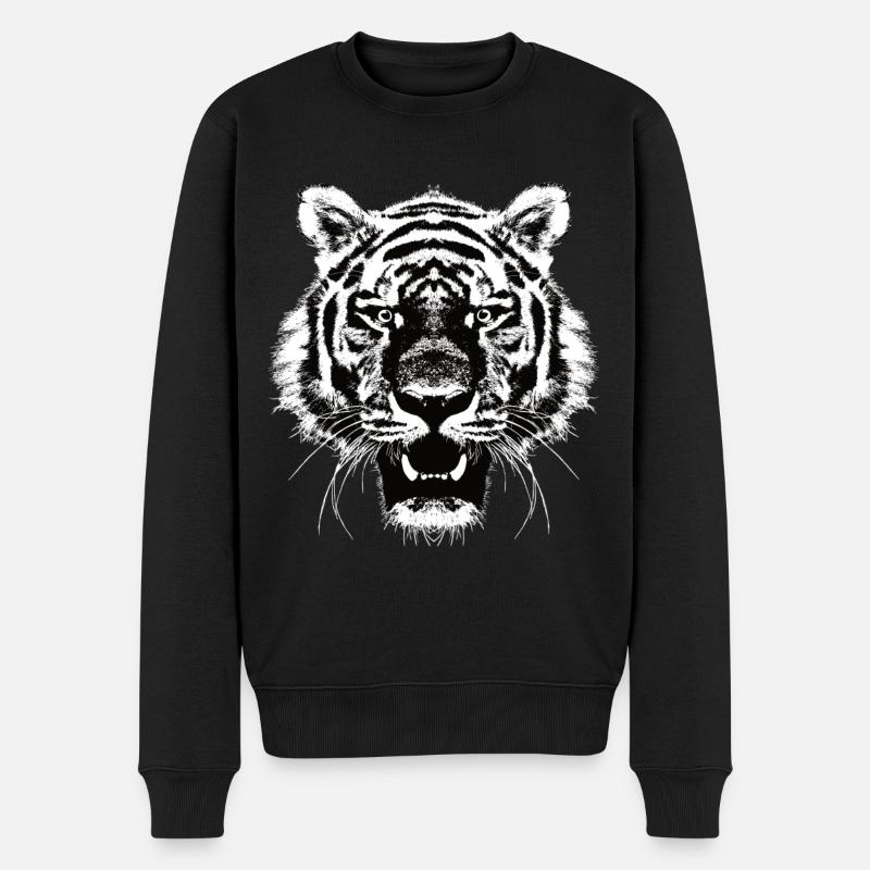 Tiger Kopf - Motiv Raubkatze - Männer Premium Bio Pullover - Schwarz