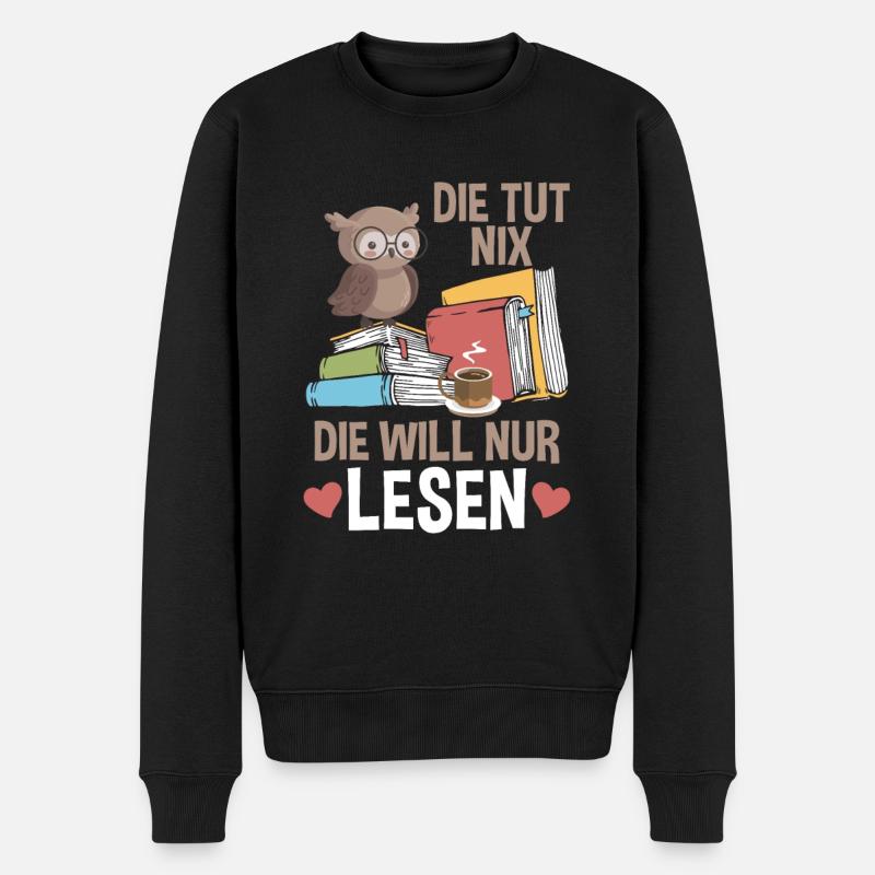 Die Will Nur Lesen Bücherwurm - Männer Premium Bio Pullover - Schwarz