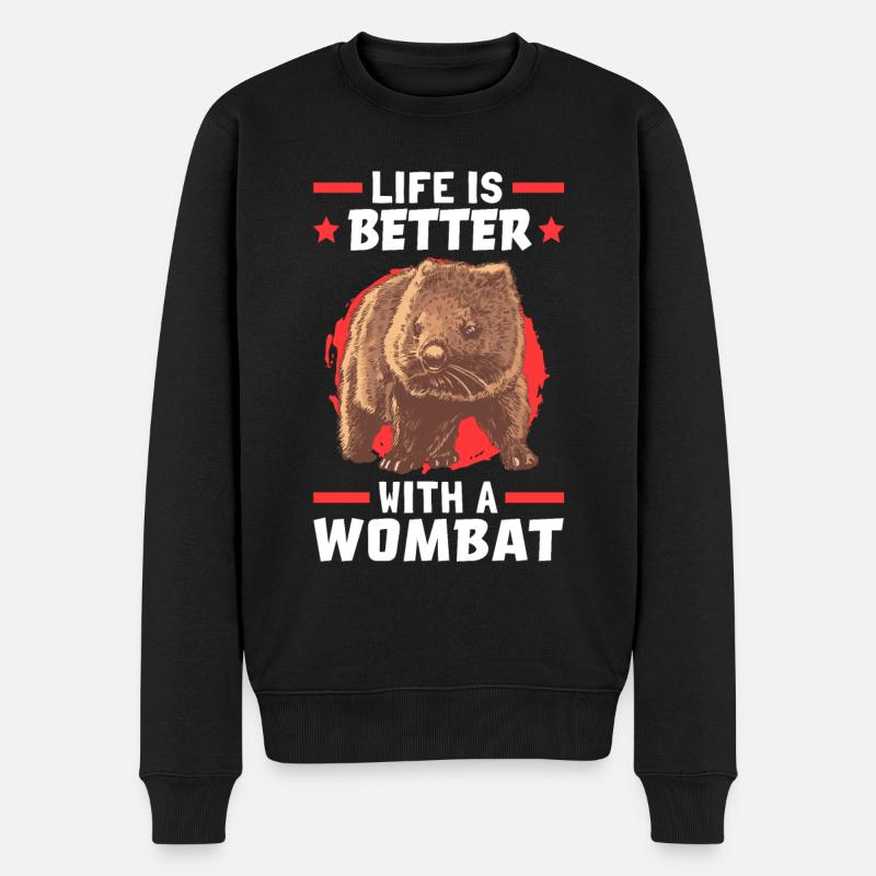 Das Leben ist besser mit einem Wombat - Männer Premium Bio Pullover - Schwarz