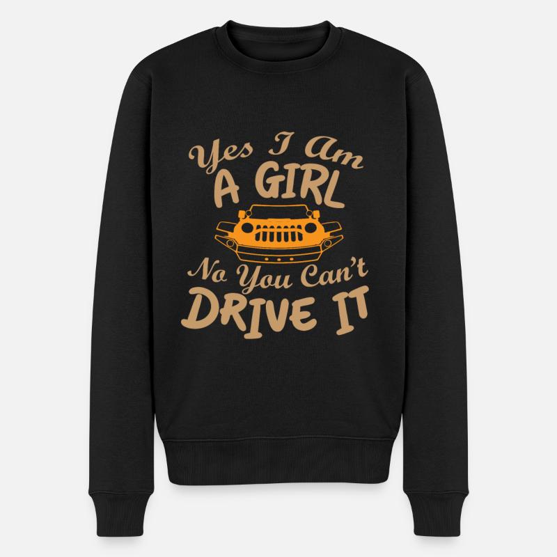 Frau mit Geländewagen - Männer Premium Bio Pullover - Schwarz