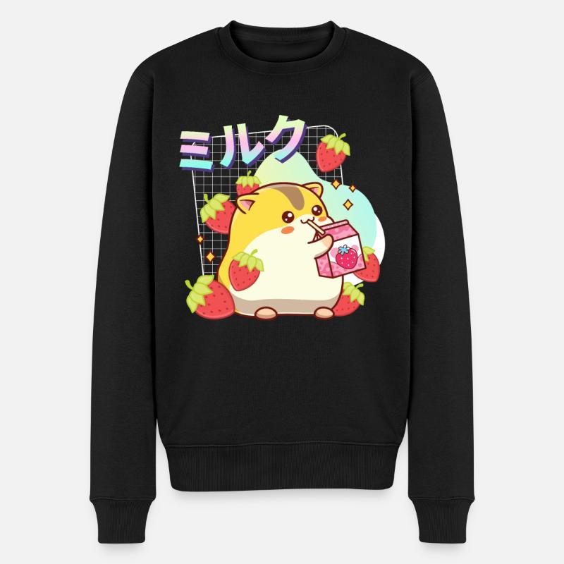 Erdbeeren Milchshake Hamster - Männer Premium Bio Pullover - Schwarz