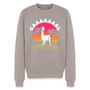 Carl Lama with Hat - Funny Retro Wave Saying - Men's Premium Organic Jumper - taupe - Front - Nico (187cm)