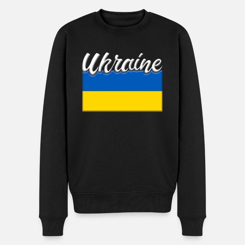 Ukraine Flagge Schriftzug - Männer Premium Bio Pullover - Schwarz