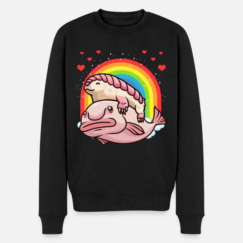 Gürtelmull Regenbogen Blobfisch Kawaii - Männer Premium Bio Pullover - Schwarz