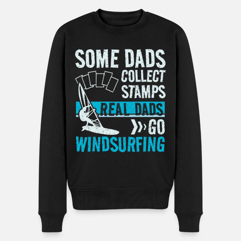 Real dad go windsurfing - Männer Premium Bio Pullover - Schwarz