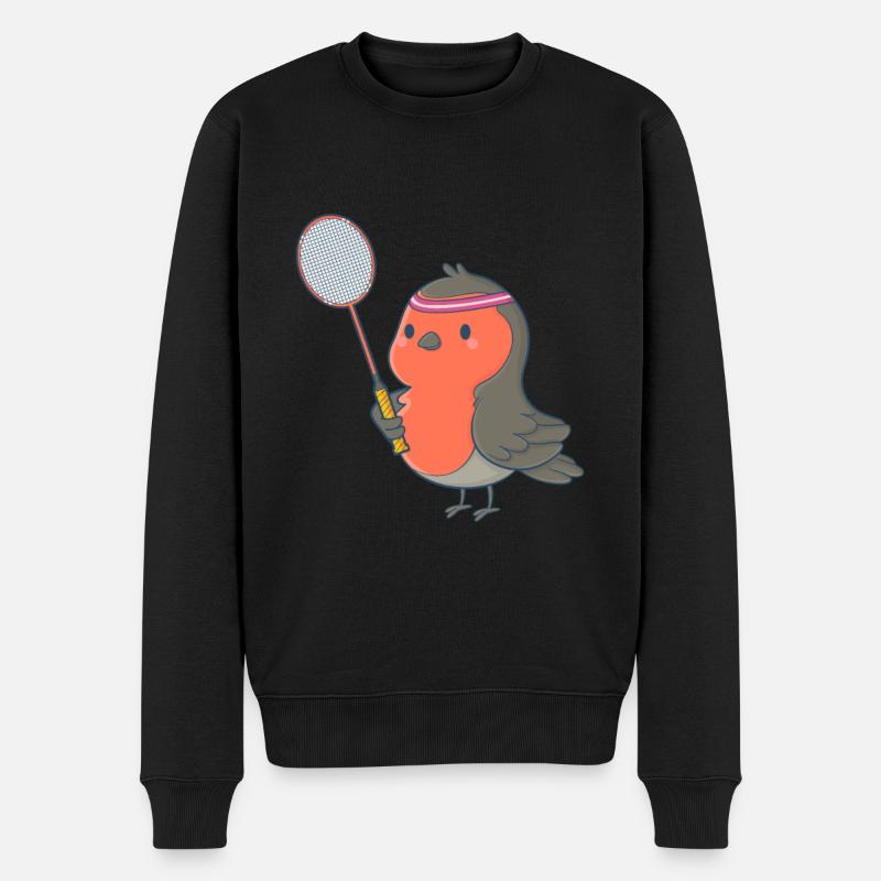 Badminton und Federball Spieler Vogel - Männer Premium Bio Pullover - Schwarz
