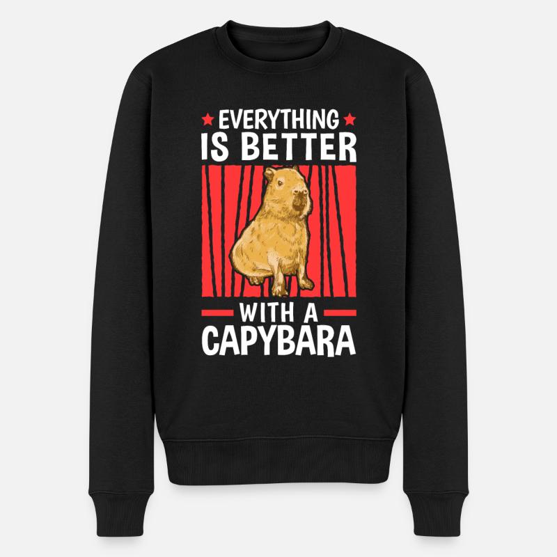 Alles ist besser mit Capybaras Wasserschwein - Männer Premium Bio Pullover - Schwarz