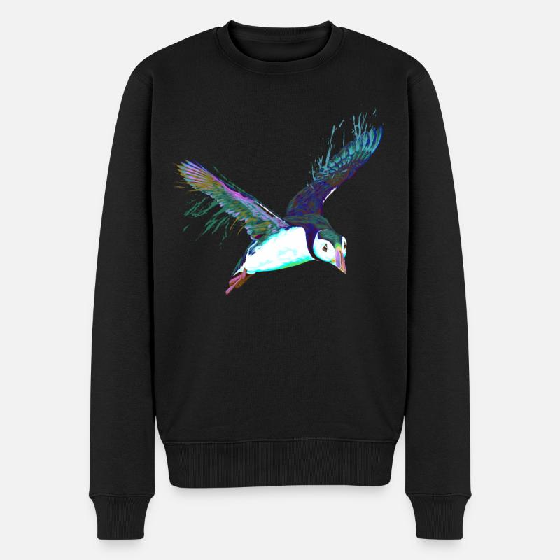 Splash Fliegender Vogel Papageientaucher - Männer Premium Bio Pullover - Schwarz