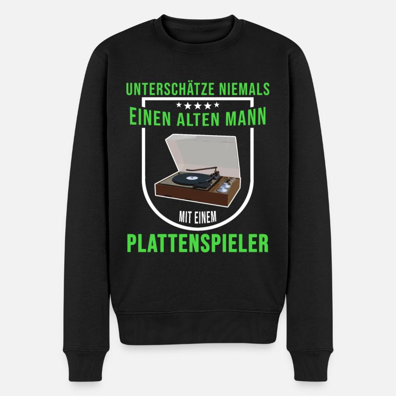 Schallplatten Liebhaber Plattenspieler Vatertag - Männer Premium Bio Pullover - Schwarz