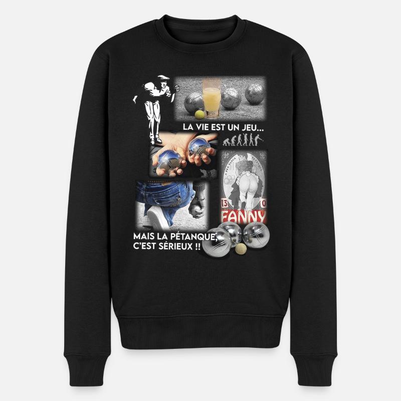 DAS LEBEN IST EIN SPIEL, ABER PETANQUE IST ERNST - Männer Premium Bio Pullover - Schwarz