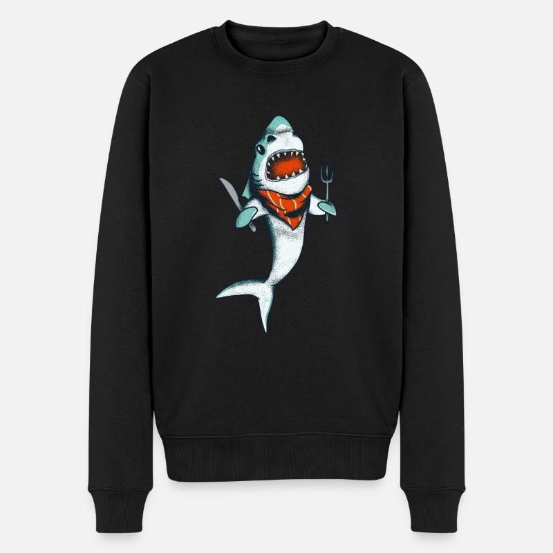 Hungriger Hai Lustiges Meerestier Surf - Männer Premium Bio Pullover - Schwarz