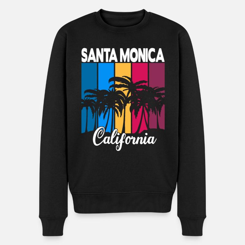 Vintage Santa Monica California Palmen - Männer Premium Bio Pullover - Schwarz