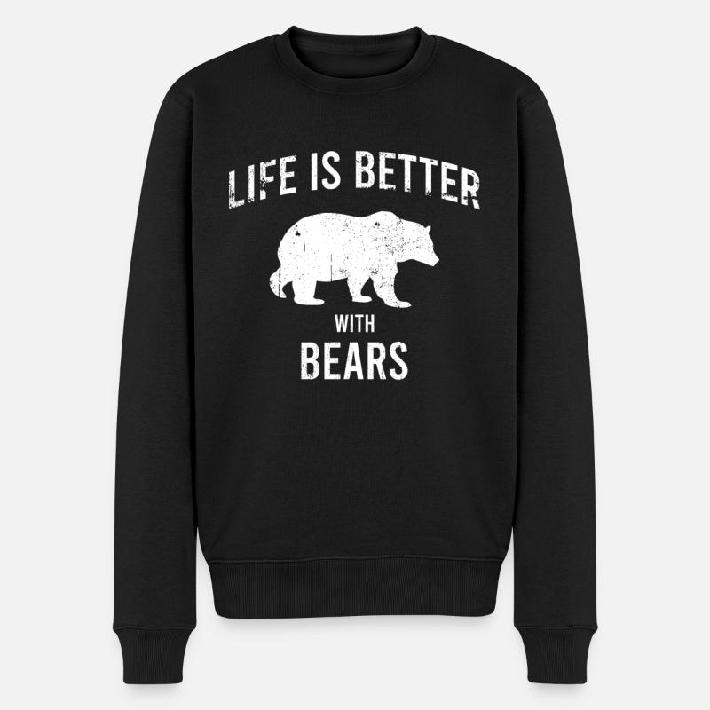 Bär Spruch - Männer Premium Bio Pullover - Schwarz