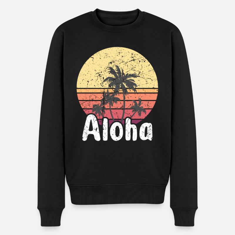 Aloha - Hawaii Surfing Retro Sunset - Männer Premium Bio Pullover - Schwarz