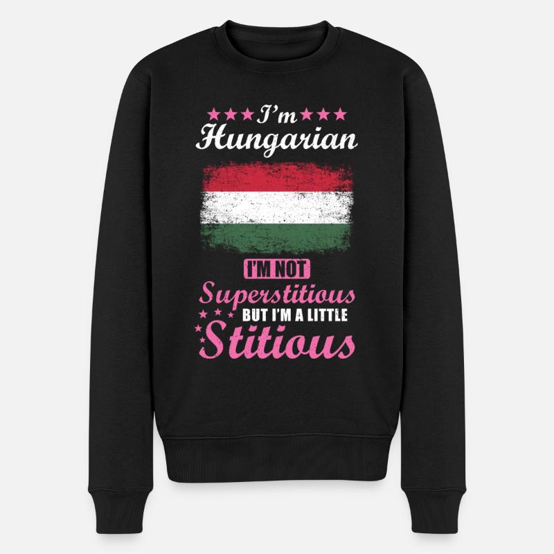 Ungarin Frau Superstitious Stitious - Männer Premium Bio Pullover - Schwarz