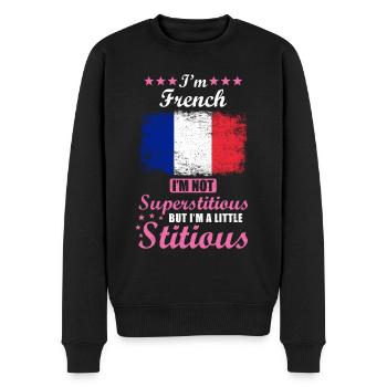 French Woman Superstitious Stitious - Men's Premium Organic Jumper - black - Front - Nico (187cm)