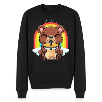 Brown Bear Kawaii Bubble Tea Boba - Men's Premium Organic Jumper - black - Front - Nico (187cm)