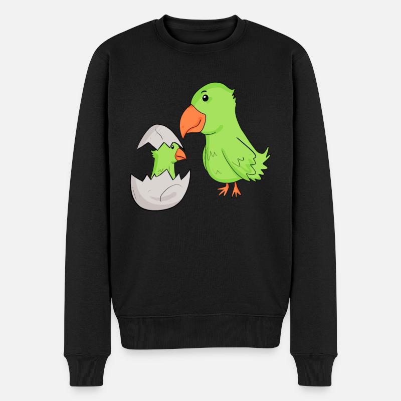 Papagei mit Baby Papagei - Männer Premium Bio Pullover - Schwarz