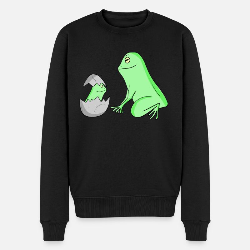 Frosch mit Baby Frosch - Männer Premium Bio Pullover - Schwarz